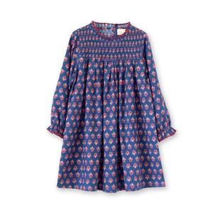 Beet World Smocked Long Sleeve Dress Red Navy Girls 9-10Y New Without Tags